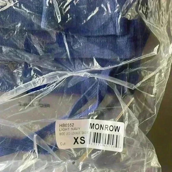 Monrow NEW Blue Cropped Hem Wide Leg Drawstring Lounge Sweatpants Size XS - Picture 2 of 3